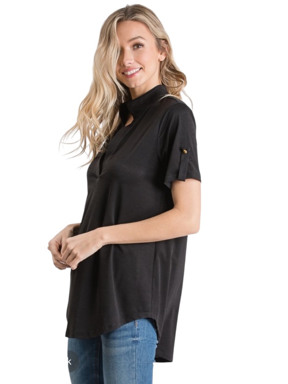 Heimish Black collared Short Sleeve Top
